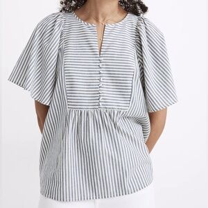 Madewell Coastal Flutter Sleeve Blue and White Striped Blouse Small